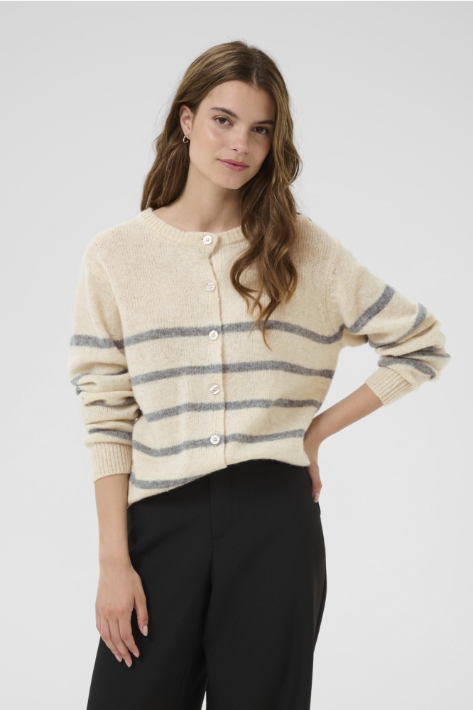 CUKATRINA CARDIGAN 50112035 108030 WHITECAP MELANGE/GREY STRIPES